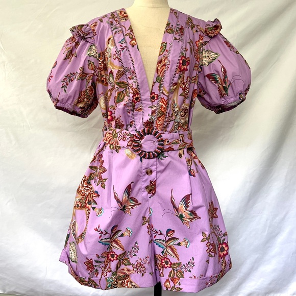 Farm Rio Monkey Floral Puff Sleeve V Neck belted Romper * XL - Picture 8 of 15